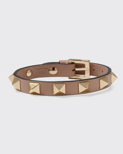 Shop Valentino Rockstud Leather Buckle Bracelet In Poudre