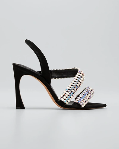 Shop Alexandre Birman Alannis Suede Slingback Sandals With Crystals In Black/silver