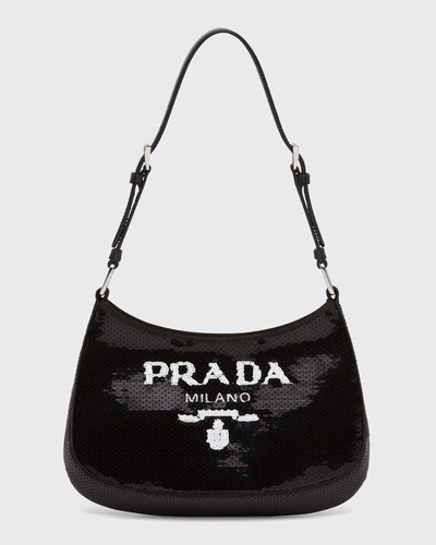 Shop Prada Cleo Paillettes Hobo Bag In Black