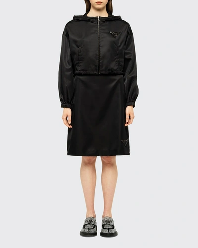 Shop Prada Hooded Re-nylon Jacket W/ Sequined Logo In Black