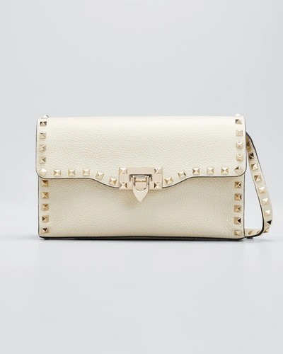 Shop Valentino Small Rockstud Leather Shoulder Bag In Light Ivory