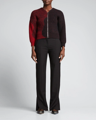 Shop Alexander Mcqueen Ribbed Zip-front Wool Cardigan Sweater In Ivory/multi