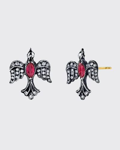 Shop Arman Sarkisyan Diamond And Ruby Baby Bird Stud Earrings In Multi