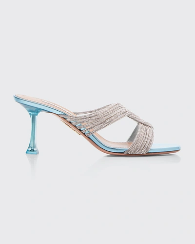 Shop Aquazzura Gatsby 75mm Crystal Pedestal-heel Mule Sandals In Ice
