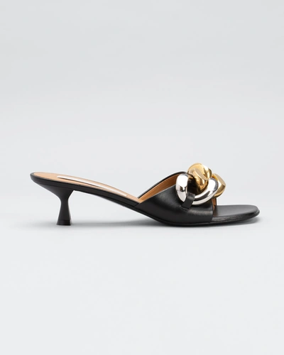 Shop Stella Mccartney Falabella Metallic Two-tone Chain Sandals In Black