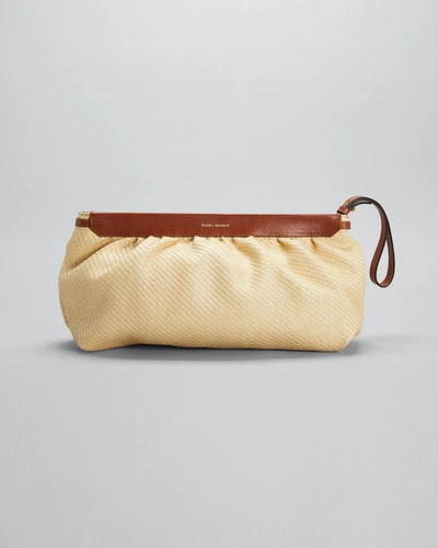 Shop Isabel Marant Luz Straw Calfskin Clutch Bag In Naturalcognac
