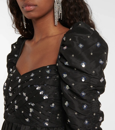 Shop Self-portrait Embellished Taffeta Minidress In Black