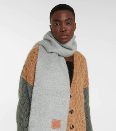 Shop Loewe Mohair And Wool Scarf In Light Grey