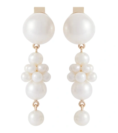 Shop Sophie Bille Brahe Petite Tulip 14kt Yellow Gold Earrings With Pearls In Pearl/gold
