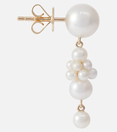 Shop Sophie Bille Brahe Petite Tulip 14kt Yellow Gold Earrings With Pearls In Pearl/gold