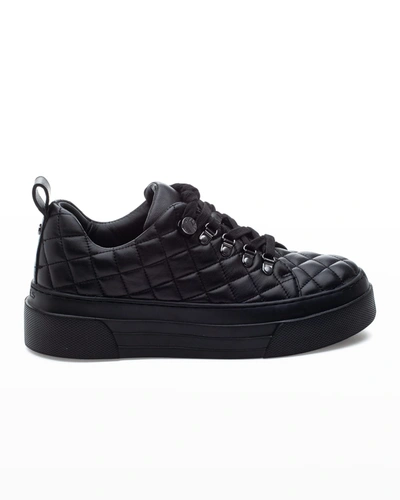 Shop Jslides Aimee Quilted Low-top Sneakers In Black Leather