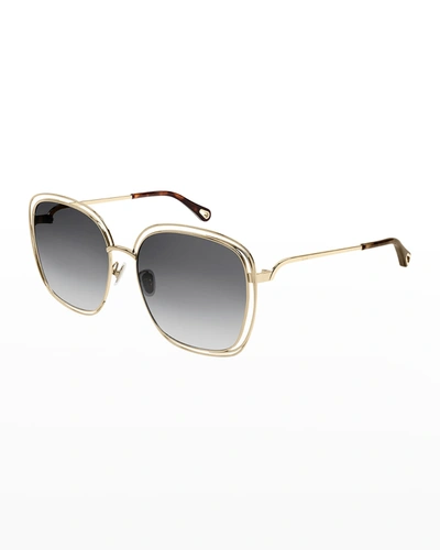 Shop Chloé Cutout Square Metal Sunglasses In Shiny Light Gold