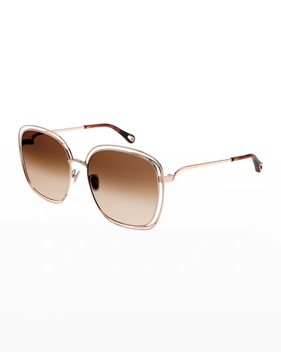 Shop Chloé Cutout Square Metal Sunglasses In Shiny Red Gold