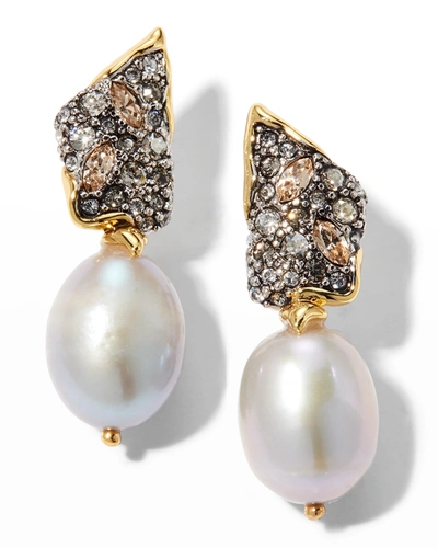 Shop Alexis Bittar Solanales Crystal Angled Post Drop Earrings With Pearls In Champagne