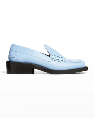 Shop Ganni Easy Bicolor Leather Penny Loafers In Placid Blue