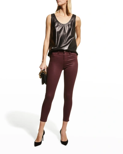 Shop L Agence Margot High-rise Skinny Jeans In Dark Wine Coated