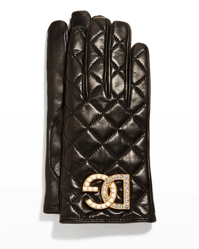 Shop Dolce & Gabbana Dg Quilted Napa Swarovski Crystal Gloves In Nerooro Chiaro