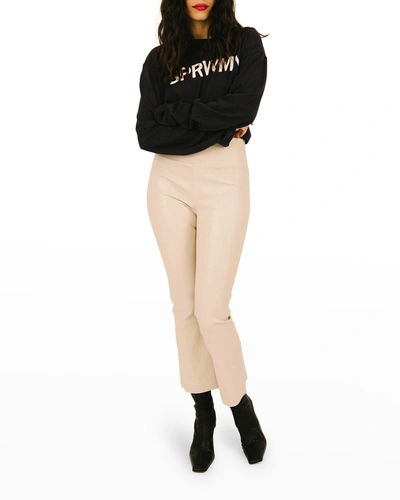 Shop Sprwmn High-waist Flare-leg Cropped Leather Leggings In Off White