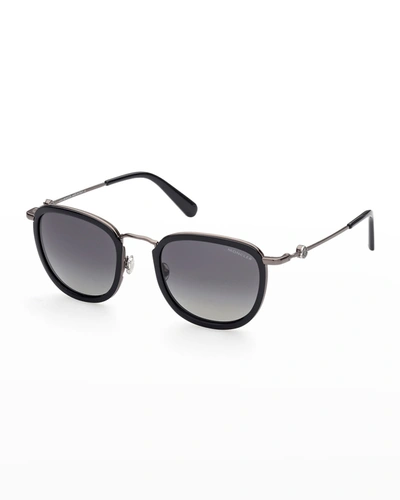 Shop Moncler Polarized Round Metal & Plastic Sunglasses In Sblk/smkpz