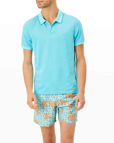 Shop Vilebrequin Men's Pique Tipped Polo Shirt In Azure