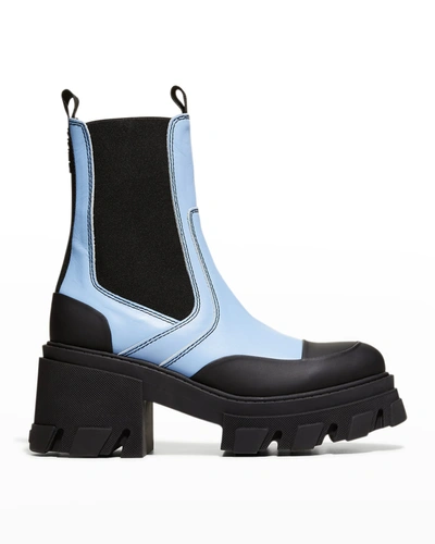 Shop Ganni Lug-sole Leather Tall Chelsea Boots In Placid Blue