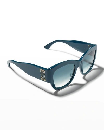Shop Cartier Oversized Acetate Cat-eye Sunglasses In 004 Petrol