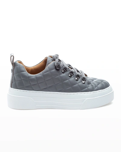 Shop Jslides Aimee Quilted Low-top Sneakers In Grey Leather
