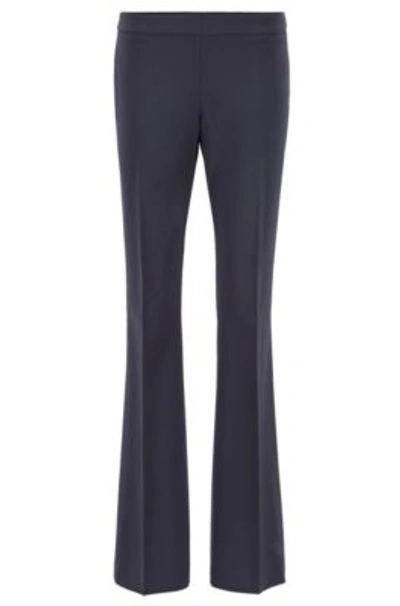 Shop Hugo Boss Boot-leg Pants In Italian Stretch-virgin-wool In Dark Blue