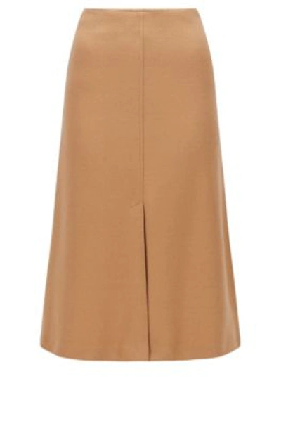 Shop Hugo Boss Wool-blend Midi Skirt In A Slim Fit In Light Brown