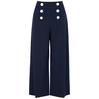 Shop Boutique Moschino Navy Cropped Wide-leg Trousers