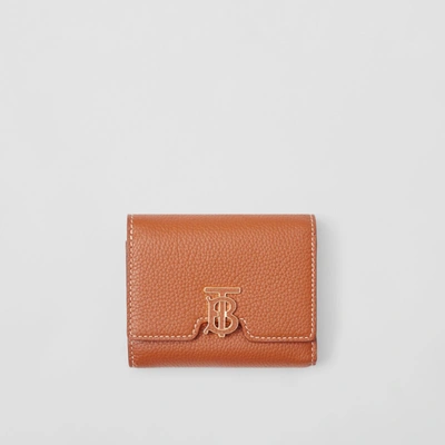 Shop Burberry Grainy Leather Tb Compact Wallet In Warm Russet Brown