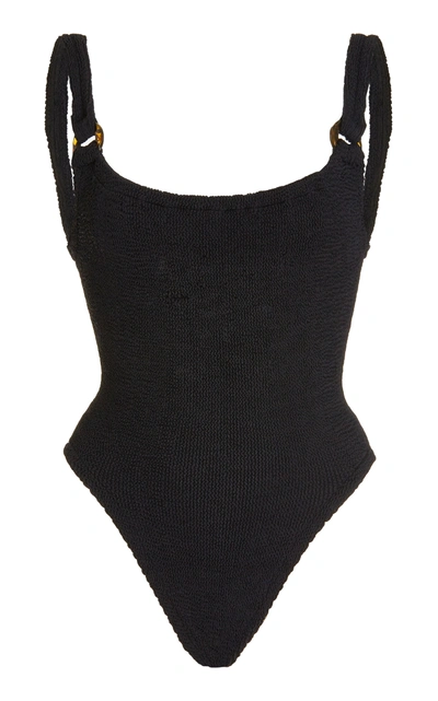 Shop Hunza G Women's Domino Seersucker One-piece Swimsuit In Black