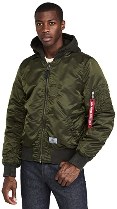 Shop Alpha Industries Ma-1 Hooded Battlewash Flight Jacket In Dark Green