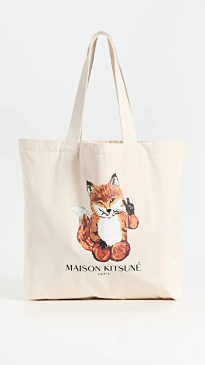 Shop Maison Kitsuné All Right Fox Classic Tote Bag In Ecru