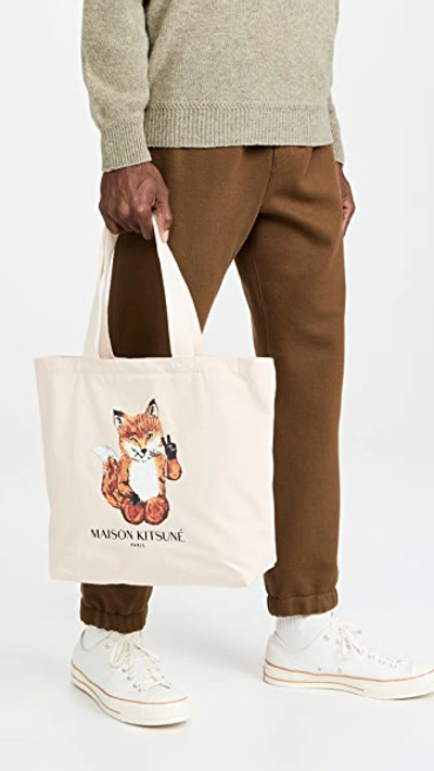 Shop Maison Kitsuné All Right Fox Classic Tote Bag In Ecru
