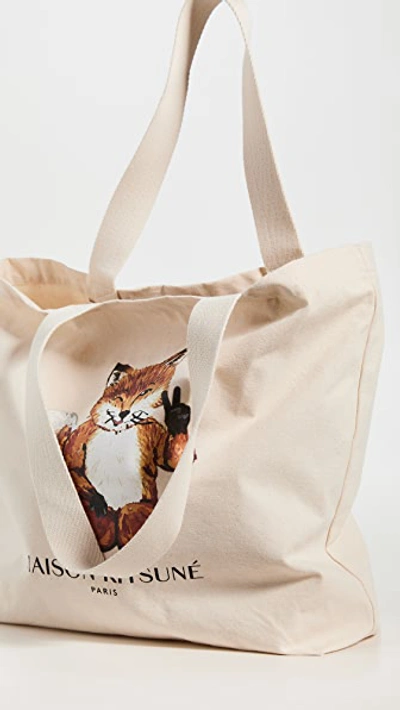 Shop Maison Kitsuné All Right Fox Classic Tote Bag In Ecru