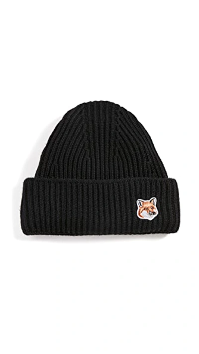 Maison Kitsuné Maison Kitsune Fox Head Patch Beanie In Black