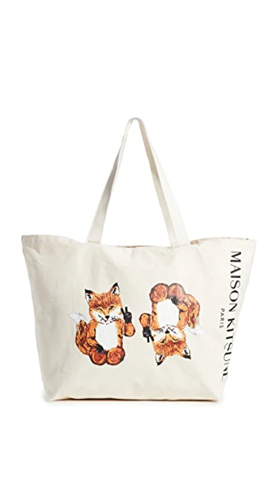 Shop Maison Kitsuné All-right Fox Xxl Tote Bag In Ecru