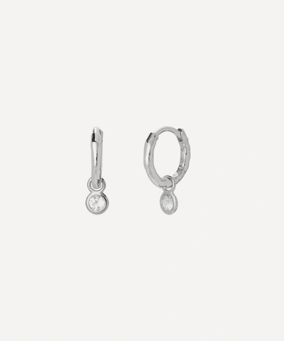 Shop Monica Vinader Silver Mini White Topaz Huggie Hoop Earrings