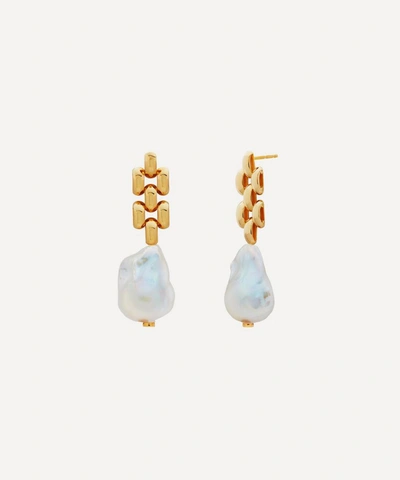 Shop Monica Vinader 18ct Gold Plated Vermeil Silver Baroque Pearl Chain Drop Earrings