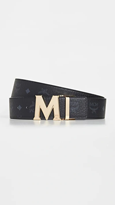 Shop Mcm Adjustable Reversible Logo Belt In Black