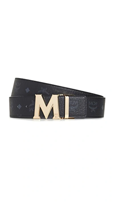 Shop Mcm Adjustable Reversible Logo Belt In Black