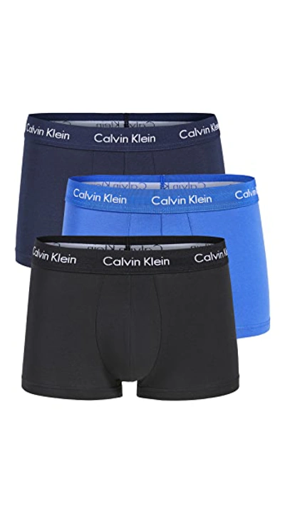 Shop Calvin Klein Underwear Cotton Stretch 3-pack Low Rise Trunks Black/blue Shadow/cobalt Water