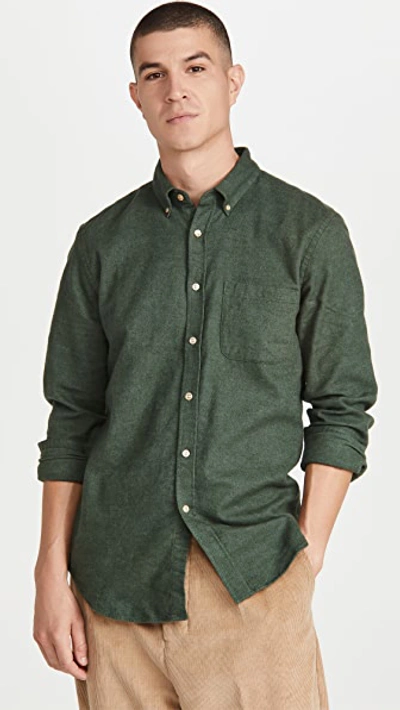 Shop Portuguese Flannel Teca Brushed Flannel Button Down Shirt Moss
