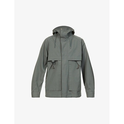 Shop Snow Peak Tabiki High-neck Woven Hooded Parka Jacket In Grey Khaki