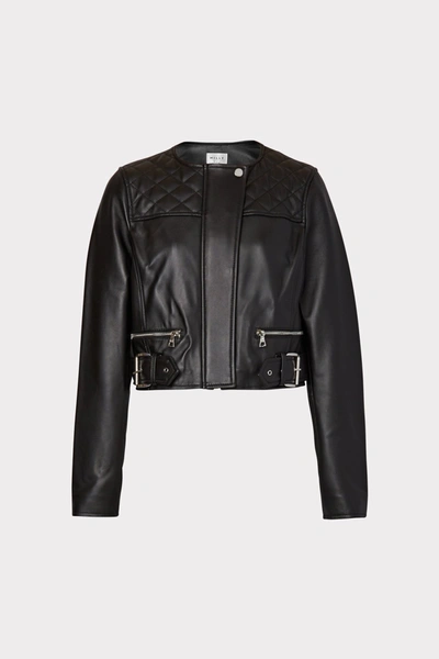 Shop Milly Samantha Leather Jacket In Black