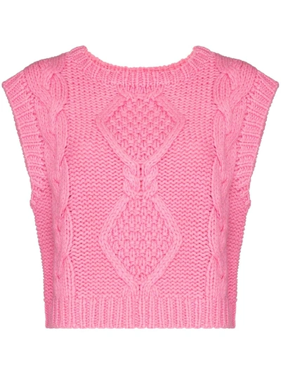 Rixo London Pink Renee Cable Knit Wool Sweater Vest | ModeSens