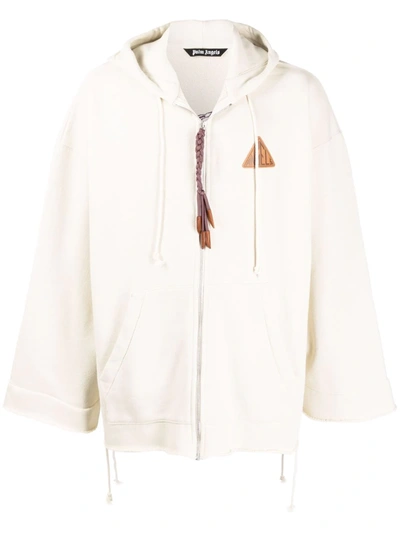 Shop Palm Angels Logo-patch Cotton Hoodie In Nude