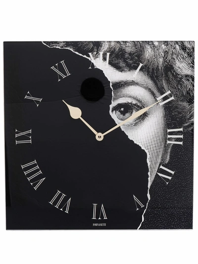 Shop Fornasetti Face Print Clock In Schwarz