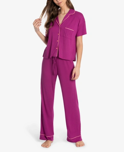 Shop Midnight Bakery Women's Celine Rib Knit Pajama In Pink